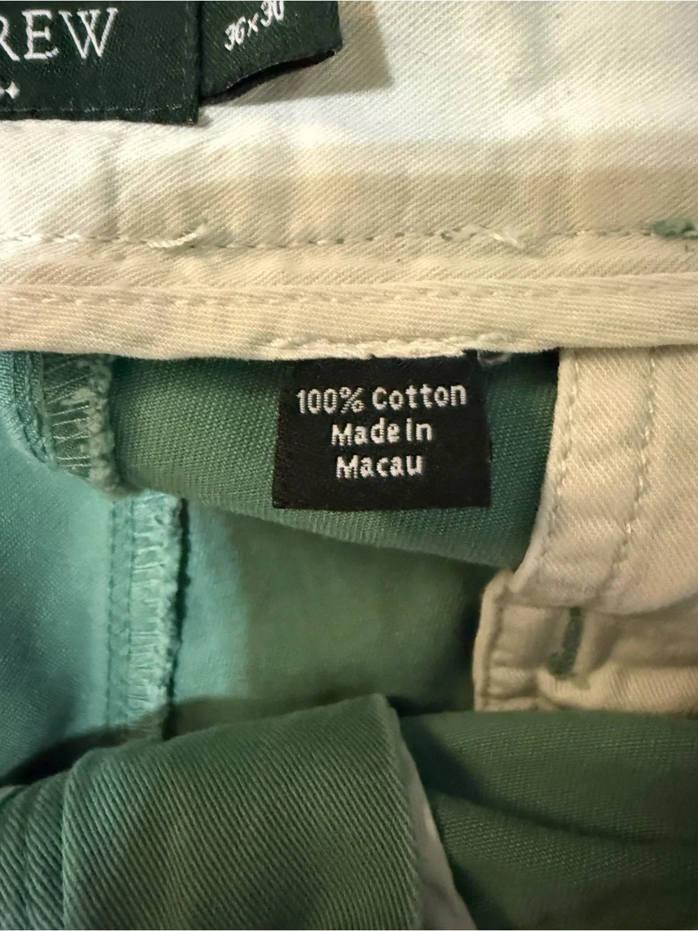 J.Crew Men’s 36x30 Green Chino Pants 100% Cotton Flat Front Casual Preppy